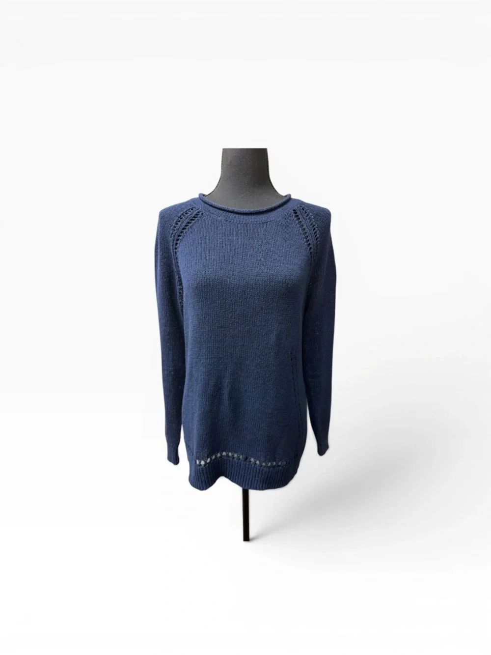 J.Crew Navy Knit Sweater Medium Cotton Blend Crewneck Lightweight Classic - Picture 1 of 10